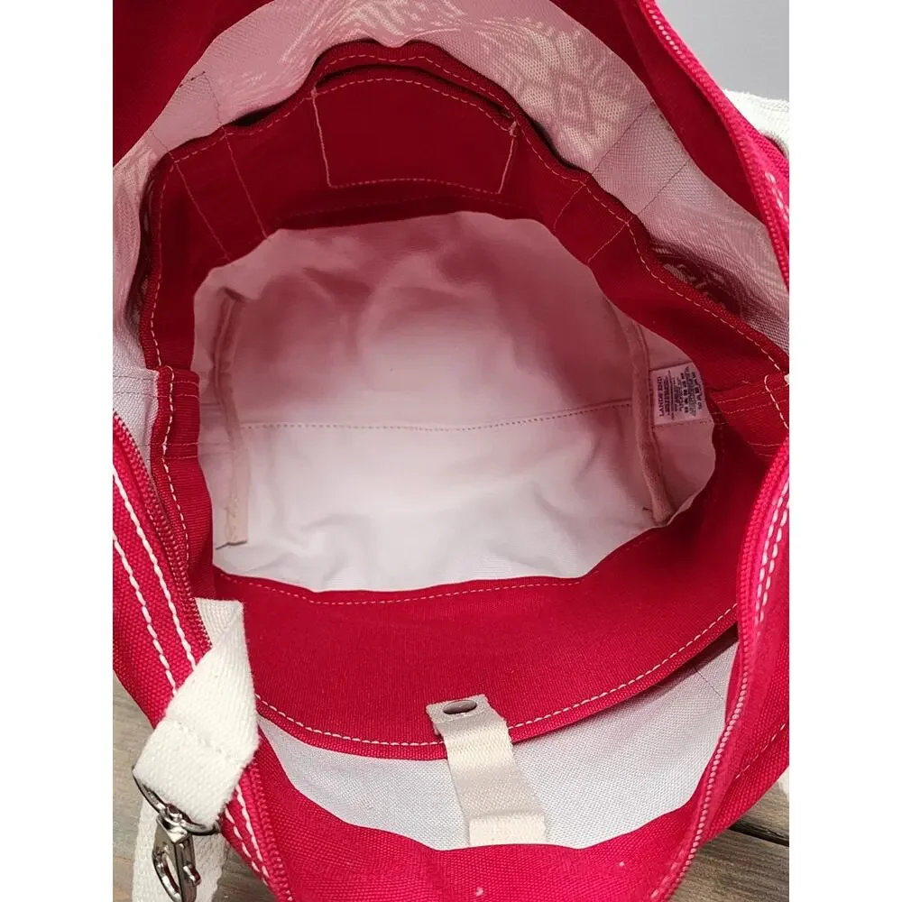 Lands End Medium Size Nordic Snowflake Red Canvas Zip Tote